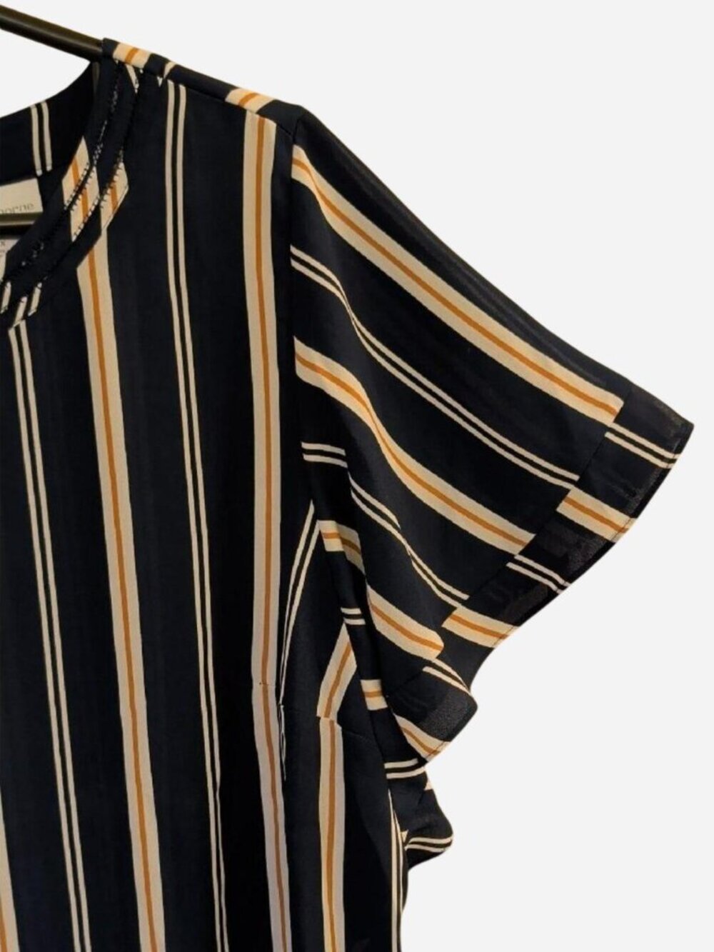 Liz Claiborne Striped Navy Cream Top 1X | Flutter Sleeve - Picture 3 of 7
